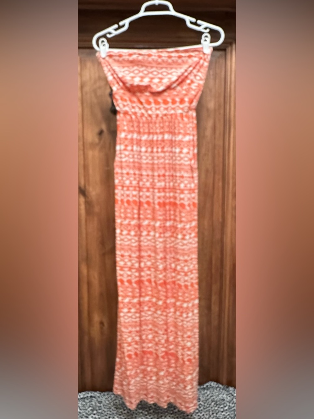 Rachel Kate Coral and White Strapless Printed Maxi Dress